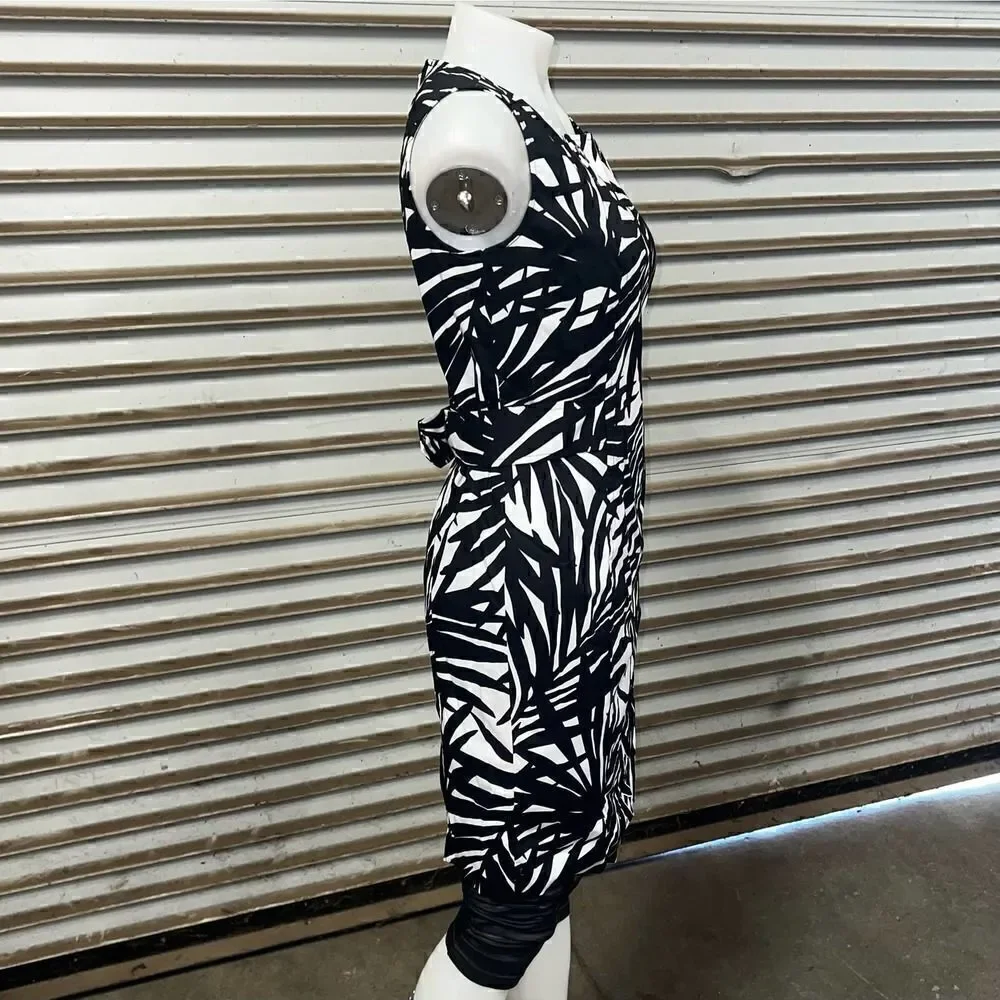 Alfani sheath dress career evening cotton blend white black palm leaf print